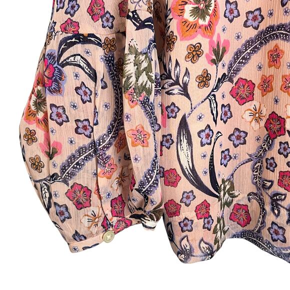 Loft Floral Pink Peasant Blouse Long Sleeve Sz LP Boho Romantic Barbiecore (3009 - Picture 2 of 8